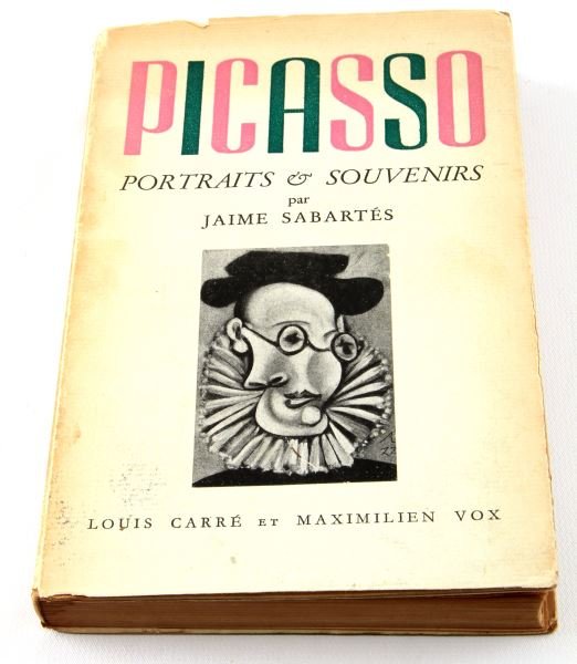 SIGNED PICASSO PORTRAITS ET SOUVENIRS SABARTES: Signed first French edition of Jaime Sabartes' Picasso Portraits & Souvenirs. This book is signed by Sabartes, Picasso, and features a caricature by the artist. The signatures are dated 1948. Sabartes