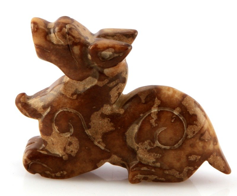 CHINESE BROWN SOAPSTONE FOO DOG FIGURE: Measures 2 inches tall and 3.75 inches long. In very good condition.