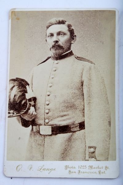 CABINET PHOTOGRAPH INDIAN WARS OFFICER SAN FRAN: San Francisco photographer Oscar V. Lange 1025 Market ST., measures 4 by 6.5 inches. Oscar Lange was a well known photographer as well as an artist.