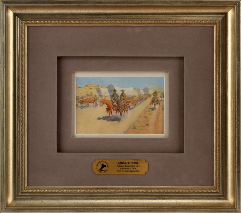 FREDERIC REMINGTON LIMITED EDITION PRINT SANTE FE: With COA from the Remington art Museum, this is 19/295. Framed 17 X 19. Sante Fe Trade from the 1904 original.