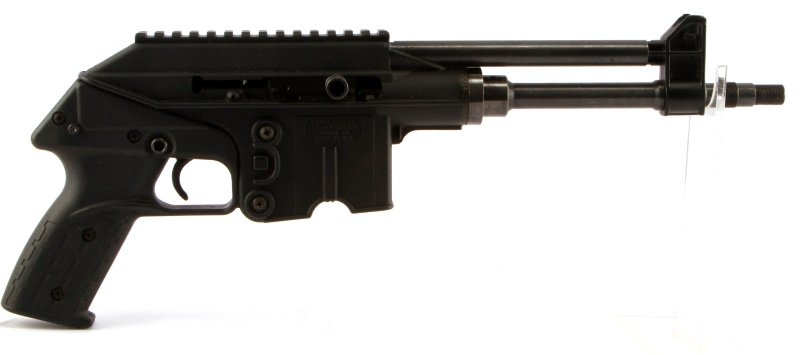 KEL TEC CNC PLR-22 SEMI AUTOMATIC PISTOL IN .22LR: Kel Tec CNC Inc. PLR-22 semi-automatic handgun, .22 LR caliber. All black stock, threaded muzzle end, barrel measures 9.5 inches long, bore is good. Serial no. UOG24 to ring in between frame and barre