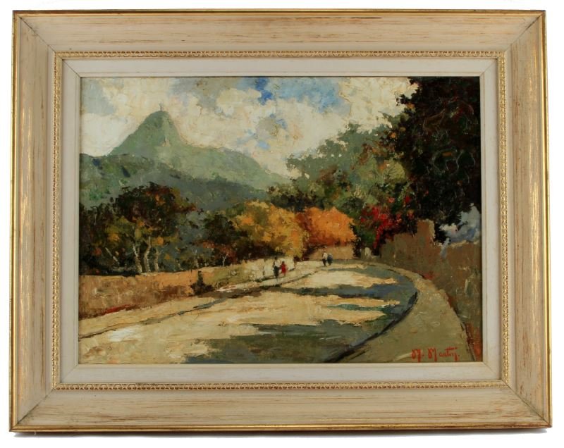 MARCEL MARTIN FRENCH OIL ON CANVAS PAINTING: Mountain village scene landscape. 20th century work. Measures 36 X 29 framed.