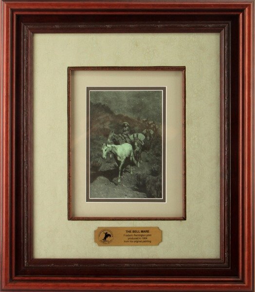 FREDERIC REMINGTON "THE BELL MARE" 1904 PRINT: 1904 print of Frederick Remington's original "The Bell Mare" painting, courtesy of the Frederick Remington Art Museum of Ogdensburg, New York. This lifetime print bears registration number 19 of 656 i