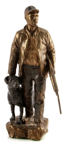 MARK HOPKINS BRONZE HUNTERS 153/950 MAN & LAB: World renowned sculptor Marl Hopkins "Hunters". limited edition, solid bronze stands nine inches.