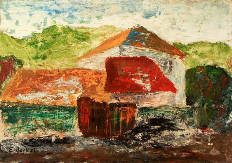 ERICH HECKEL (GERMAN 1883-1970) OIL ON BOARD: Erich Heckel (German 1883-1970) oil on cardboard measuring 19.75 by 14 inches. Signed on lower left. Some loss to paint surface and craquelure on lower left portion.