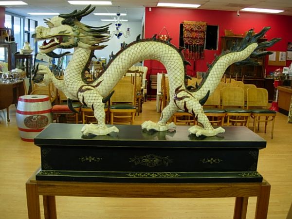 RARE HUGE ANTIQUE CHINESE DRAGON JEWELED