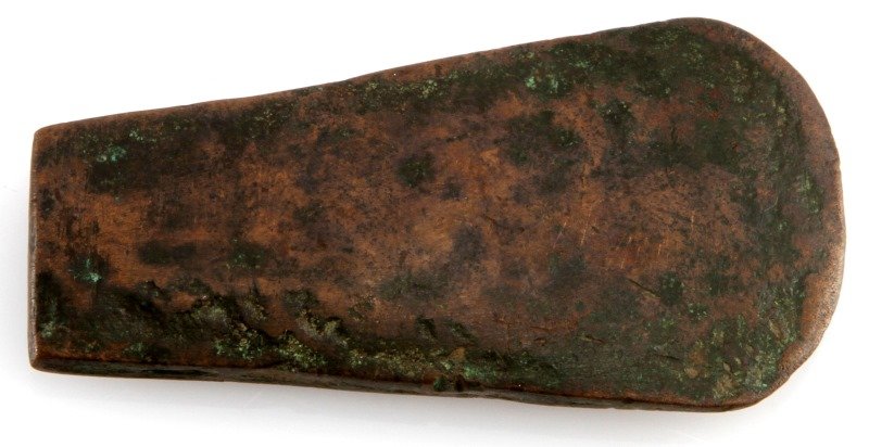 BELIZE NEW RIVER LAMANAI REGION MAYAN COPPER CELT: From an old Louisiana collection recovered prior to 1950 in the vicinity of Lamanai where copper item have been historically recovered. Measures 2.75 inches. All items are as described or your money r