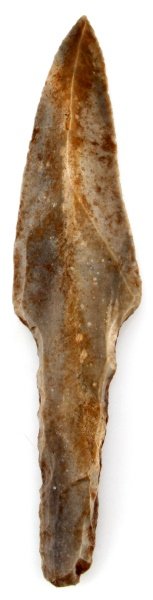 MAYAN BELIZE UNIFACE FLINT KNIFE BLADE 10 INCHES: From a old Louisiana collection, isolated submerged find from the New River, Belize region prior to 1950. Blade is complete with imbedded river patina. All items are legal to sell and are as described