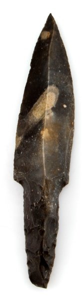 MAYAN BELIZE UNIFACE 9 INCH FLINT BLADE KNIFE: From the New River , Belize region from an old Louisiana collection recovered prior to 1950. River submerged find patina, bifacial at tang for hafting. All items are legal to sell and are as described