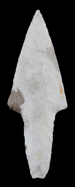 BELIZE MAYA FLINT LITHIC KNIFE BLADE 6.5 INCHES: A large uniface blade with a bifacial tang found in the New River in Belize; a site just east of the Lamanai ruins. This artifact was found prior to 1950 and is sold according to U.S. Statute covering