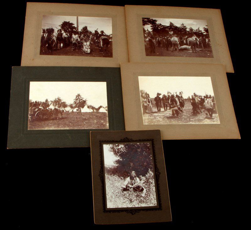 5 ANTIQUE NATIVE AMERICAN ORIGINAL PHOTOGRAPHS: These are believed to be the works of photographer Roland Reed and will date to about 1904. Five different photographs. Measurement averages 6.5 by 5 inches with one 4 by 6 inches, this excludes the m