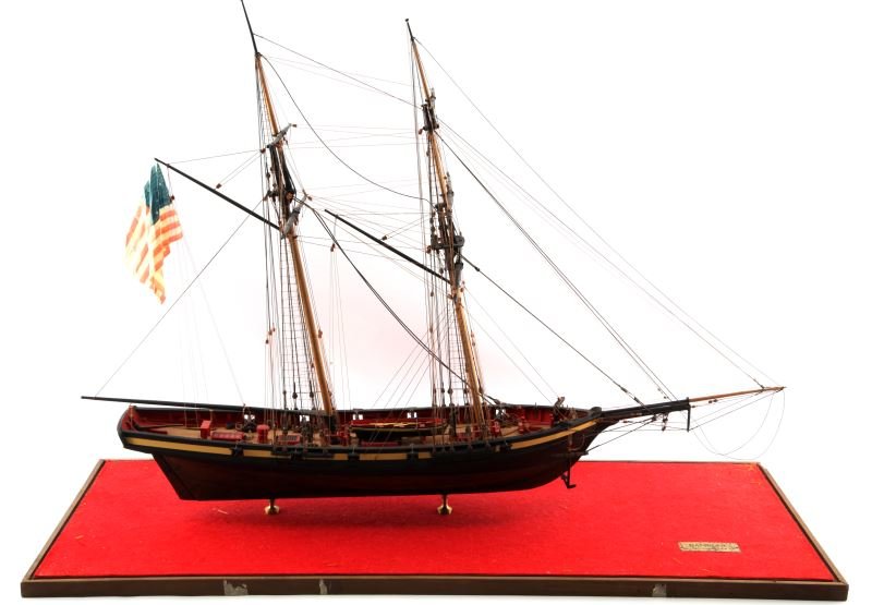 LARGE MODEL SHIP: USS RAMBLER PRIVATEER OF 1812: This is a high quality model of the USS Rambler, an American privateer of the war of 1812. The ship was commissioned to battle the British navy in 1812 until she was captured in 1813. This model is ex