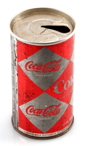 VINTAGE DIAMOND PATTERN COCA COLA COKE CAN: Very good condition, pull tab can.