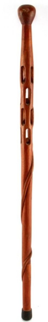 4 BALLS IN A CAGE & RATTLESNAKE FOLK ART CANE: Wonderful totally hand carved one piece wood walking stick , Rattlesnake wraps around and peers into cage. Measures 31.5 inches.