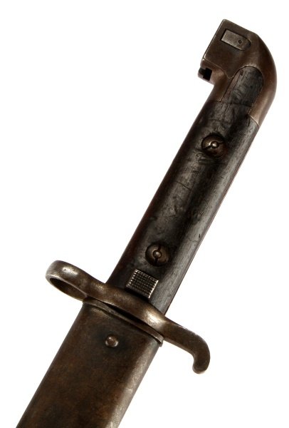 M1914 SWEDISH MAUSER BAYONET AND SCABBARD: EJ Crown AR stamped, very good blade and dent free scabbard 19 inces overall in scabbard, 13 inch blade.