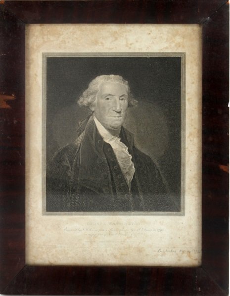 1796 ENGRAVINGOF GEORGE WASHINGTON DUPONT ESTATE: Steel engraving "Engraved by L.H. Hollaway from a picture painted by M. Stuart in 1795 in possession of Samuel Vaughn ESQ.", reads the caption below. In pencil lower right Published in 1796. Old leath
