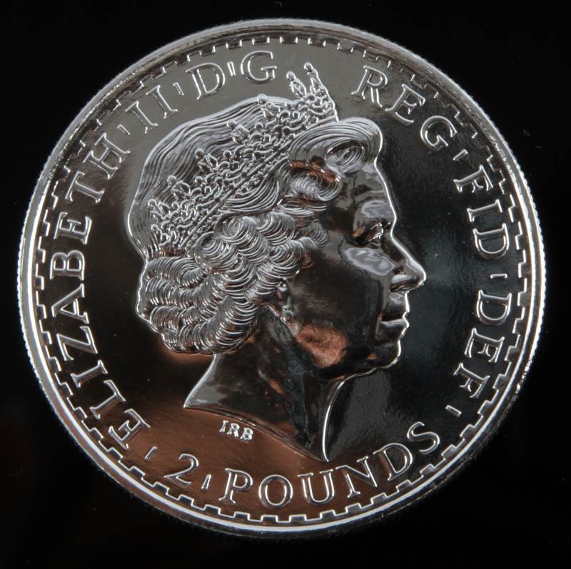 2005 BRITANNIA SILVER 2 POUND 1 OZT .999 FINE COIN: Proof issue