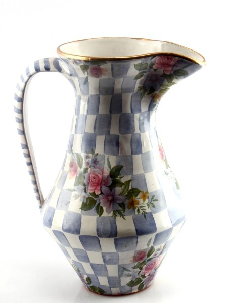 MACKENZIE CHILDS HONEYMOON MORNING GLORY PITCHER: 1997 Date base stands 12 inches, free of damage or detractions.