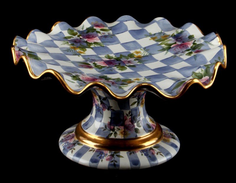 MACKENZIE CHILDS MORNING GLORY RUFFLED CAKE PLATE: Beautiful 12 inch cake plate
