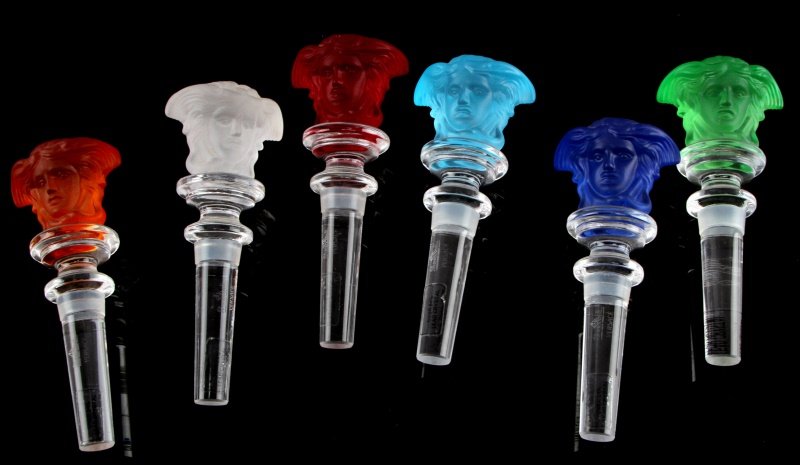 6 ROSENTHAL VERSACE MEDUSA DECANTER STOPPERS: New and unused with stickers and marked, each is 5.5 inches.