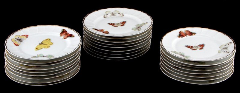 VINTAGE BERNARDAUD LIMOGES BUTTERFLY SALAD PLATES: Lot of 26 Bernardaud Limoges Butterfly salad/dessert plates. None of the plates have any crazing, and only one has a chip, and it is on the bottom. Plates appear as new, except for the chip.