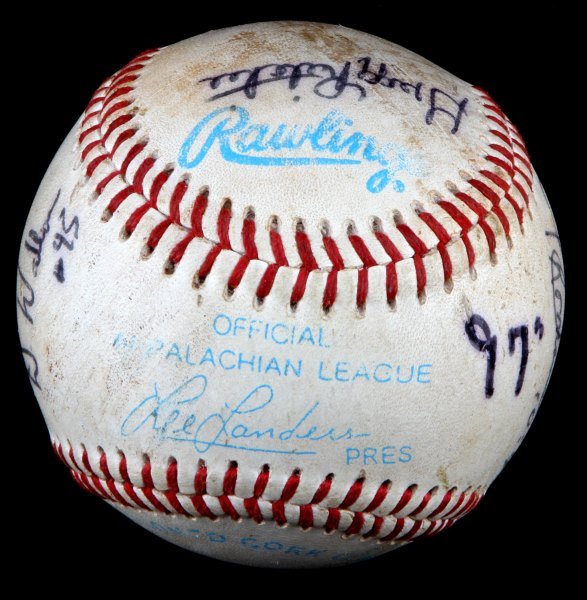 '97 APPALACHIAN LEAGUE ALLSTAR OFFICIAL USED BALL: One 1997 Appalachian League All Star Game Official Used Ball. Item features eight autographs, including Richie Gregg (Pittsburgh), Robinson Romero (Yankees), and Jerry Terrell (Twins). Ball is not tor