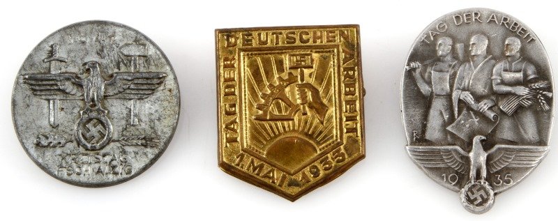 LOT OF THREE WII THIRD REICH GERMAN LABOR TINNIES: A lot of three Third Reich tinnies. All are in good conditionwith their rear pins intact.