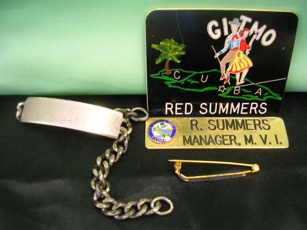 GITMO GUANTANAMO USN NAVY NAMED LOT RED SUMMERS PRE: GITMO GUANTANAMO USN NAVY NAMED LOT RED SUMMERS PRE 60 GITMO BADGE, STERLING ID BRACELET W USN SERVICE #2697676 PLUS STATE OF FL MUI BADGE. INTERESTING LOT.