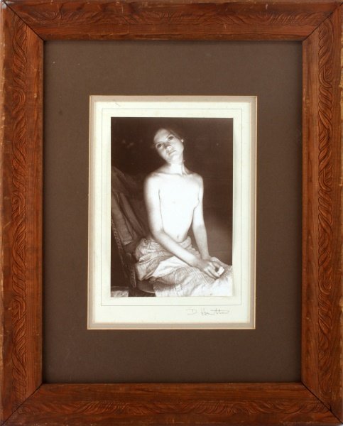 DAVID HAMILTON (ENGLISH, B 1933) NUDE PORTRAIT: Gelatin silverprint mounted on white matting. Signed in pencil on the matting. In good condition with some marks on the front of the photograph and some warping. Framed and matted. Measures 5.5 by 8.5