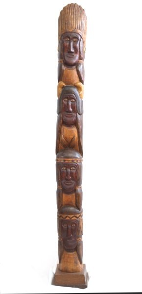 MISSISSIPPI FOLK ART HAND CARVED TOTEM POLE: Highly detailed from a Memphis Estate, acquired in Mississippi in the 1970's. Believed the work of william Baines, Stands 53 inches.