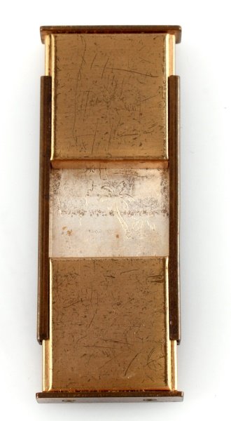 FLORIDA PILL BOX WITH ETCHED MERMAID AND PALM TREE: One antique pill box with etching of Florida, palm trees, and a mermaid. Box features two drawers, one on top, and one on bottom. Item measures 2-1/8" tall, 1-1/16" wide, and 1/4" thick. Item weighs 2
