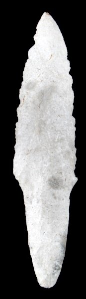 PRECOLUMBIAN STEMMED LITHIC MACRO KNIFE BELIZE: A large uniface blade found in the New River in Belize, a site just east of the Lamanai ruins. Made circa 50 B.C. - A.D. 900. The back of the tang is bifacial. This artifact was found prior to 1950 an