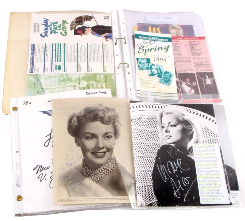 LOT OF VINTAGE TELEVISION SCRIPTS AND AUTOGRAPHS: Lot of vintage television scripts and autographs. Autographs from Virna Lisi, Jennifer O'Neill, and an unknown woman. Included is a book of signed pamphlets and posters from US and Europe. And also in