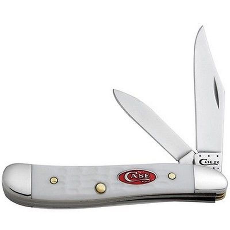 CASE XX CUTLERY 60188 SS WHITE HANDLE PEANUT KNIFE: One Case 60188 Peanut knife. Item features a white synthetic handle, and two Tru-Sharp surgical steel blades. When folded, item measures to 2-3/4". Item is new in box.