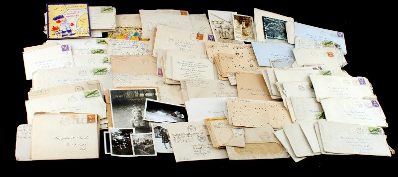 WWII GI LETTERS HOME TO GIRL FRIEND: Letters to and from Lester Hicks while in early 1945 he was in training at mostly Moody Field, Valdosta, Georgia and San Angelo, Texas. Includes two photos. We read a few and mostly general news of th