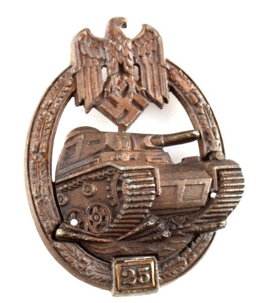WWII GERMAN THIRD REICH PANZER ASSAULT BADGE: In bronze, excellent detail, straight to a point pin.
