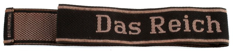 2ND PANZER DIVISION SS DAS REICH CUFF TITLE WWII: Third Reich Germany "Das Reich" cuff title,worn by the 2nd SS-Panzer Division. BeVo construction. Measures 17 inches long. Passes blacklight testing. Some fading but overall good condition. The end is