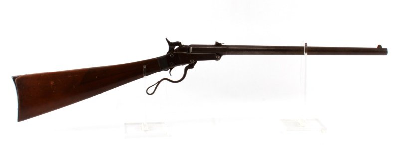 CIVIL WAR MAYNARD .50 CAL CARBINE PERCUSSION RIFLE: Second model approximately 20,000 made S/N 10433, Edward Maynard Patented May 27 1851 & December 6 1859 on left of receiver, G.W.S. on barrel left side, Manufactured by Mass Arms Chicopee Mass. Clean 
