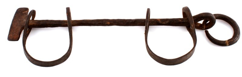 ANTIQUE HAND FORGED SLAVE LEG IRONS SHACKLES: From a Memphis plantation, they measure 15 inches.