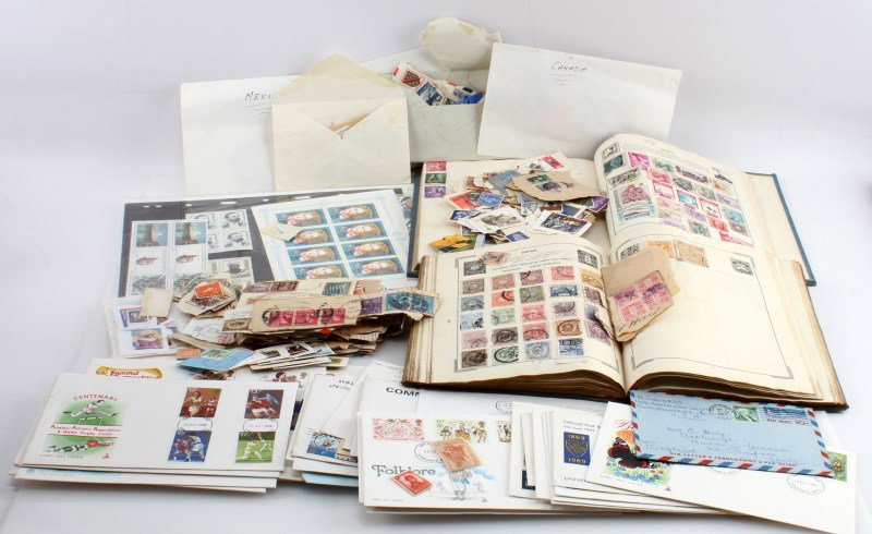 WORLD STAMP COLLECTION 100'S OF STAMPS: Three world stamp albums 19th and 20th century stamps from everywhere, all affixed, Covers, USSR plate block as well as Israel, also first day covers.