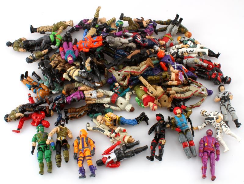 ORIGINAL 1980S G I JOE ACTION FIGURES &ACCESSORIES: 64 figures with accessories. All are in good condition but 2 are lose where legs connect to torso and 1 is missing bottom half of 1 arm.
