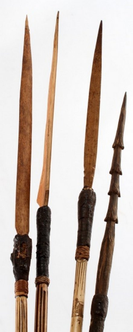 ANTIQUE NEW GUINEA FISH SPEAR LOT OF 4: Authentic bamboo shaft spears.