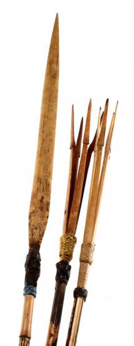 ANTIQUE NEW GUINEA FISHING SPEAR LOT OF 3: Authentic spear lot. bamboo shafts.