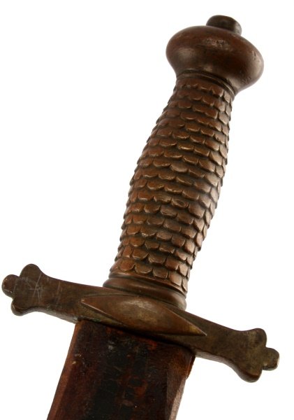 FRENCH GLADIUS STYLE SWORD POSSIBLY CONFEDERATE: US Civil War era French made single sided short sword possibly sold or traded to the Confederate army. Blade measures 18-1/2 inches bearing the Solingen mark and 204 on the cross guard. Handle is in t