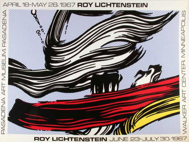 LICHTENSTEIN BRUSHSTROKES, 1967: Roy Lichtenstein (American, 1923-1997), Brushstrokes, 1967. Original Serigraph exhibition poster for Pasadena Art Museum, Pasadena, CA and Walker Art Center, Minneapolis, MN. Edges are worn a little y