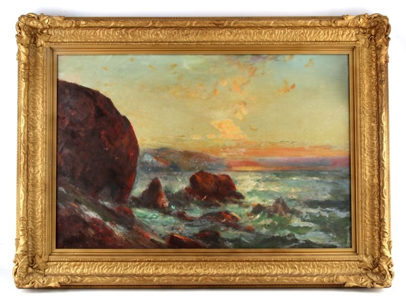 LUCIEN WHITING POWELL (AMERICAN, 1846-1930) MAINE: Lucien Whiting Powell (American, 1846-1930), Great Head Maine near Bar Harbor. Oil on canvas, 20" x 30", 37" x 27" framed. singed lower left "L.W. Powell" Reverse marked "Great Head Maine near Bar Har