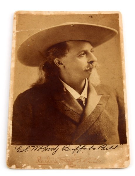 ORIGINAL BUFFALO BILL WM CODY SIGNED CABINET PHOTO: Guaranteed authentic, heavy crease upper left, otherwise very good.