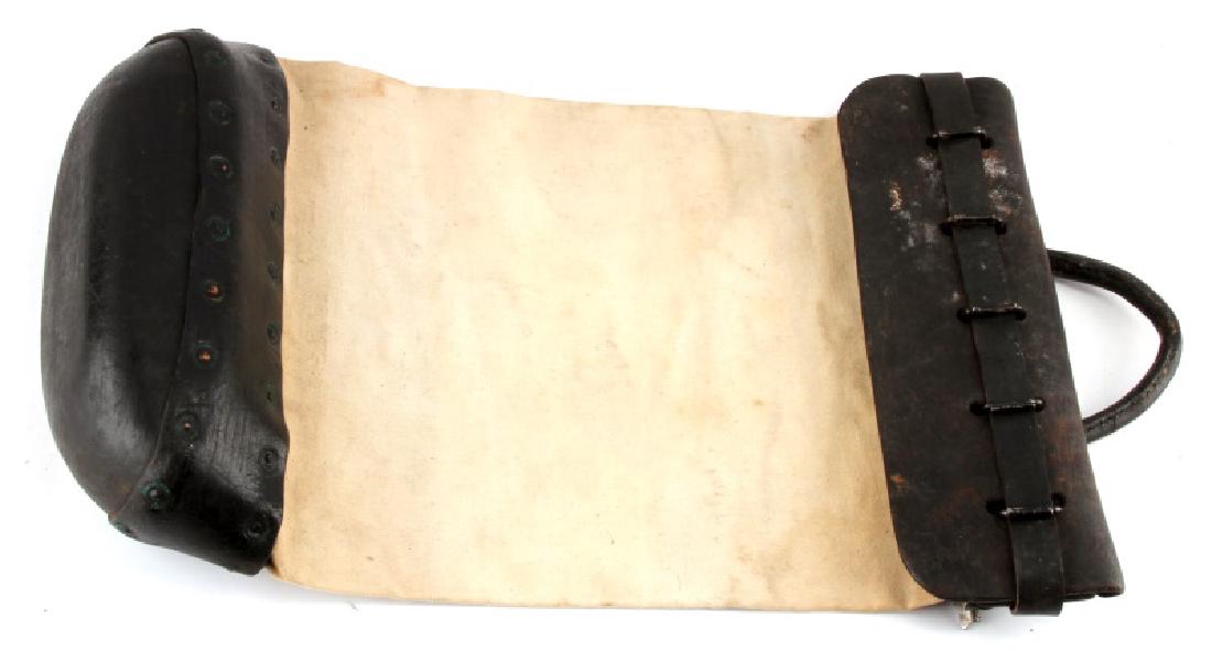 RAILROAD MAIL BAG WITH LOCK LEATHER AND CANVAS: 24" leather and canvas railroad mailbag with Slay maker lock and key. Leather is very stiff and dry. Overall very good condition.