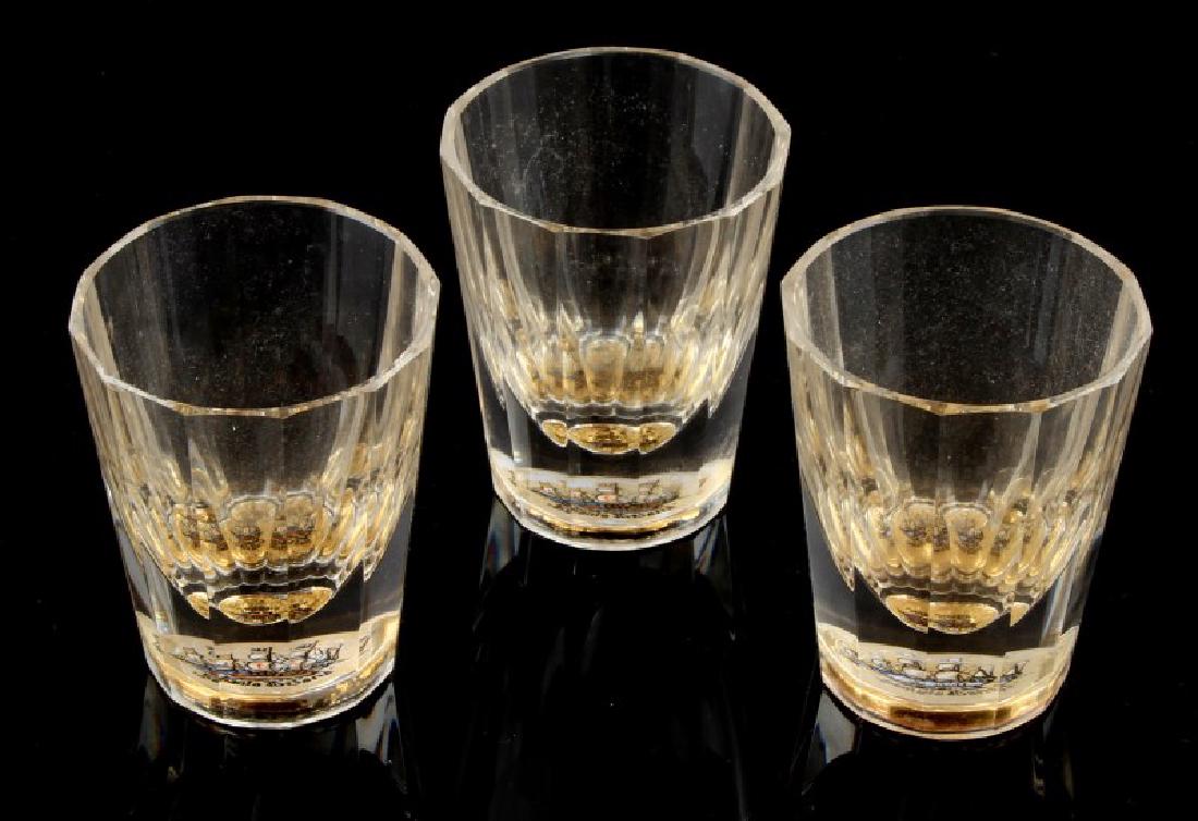 DUPONT ESTATE SANTA MARIA DOUBLE SHOT GLASSES: Lot of three double sized shot glasses from the Dupont Estate. Glasses have the Santa Maria ship in the bottom of it.