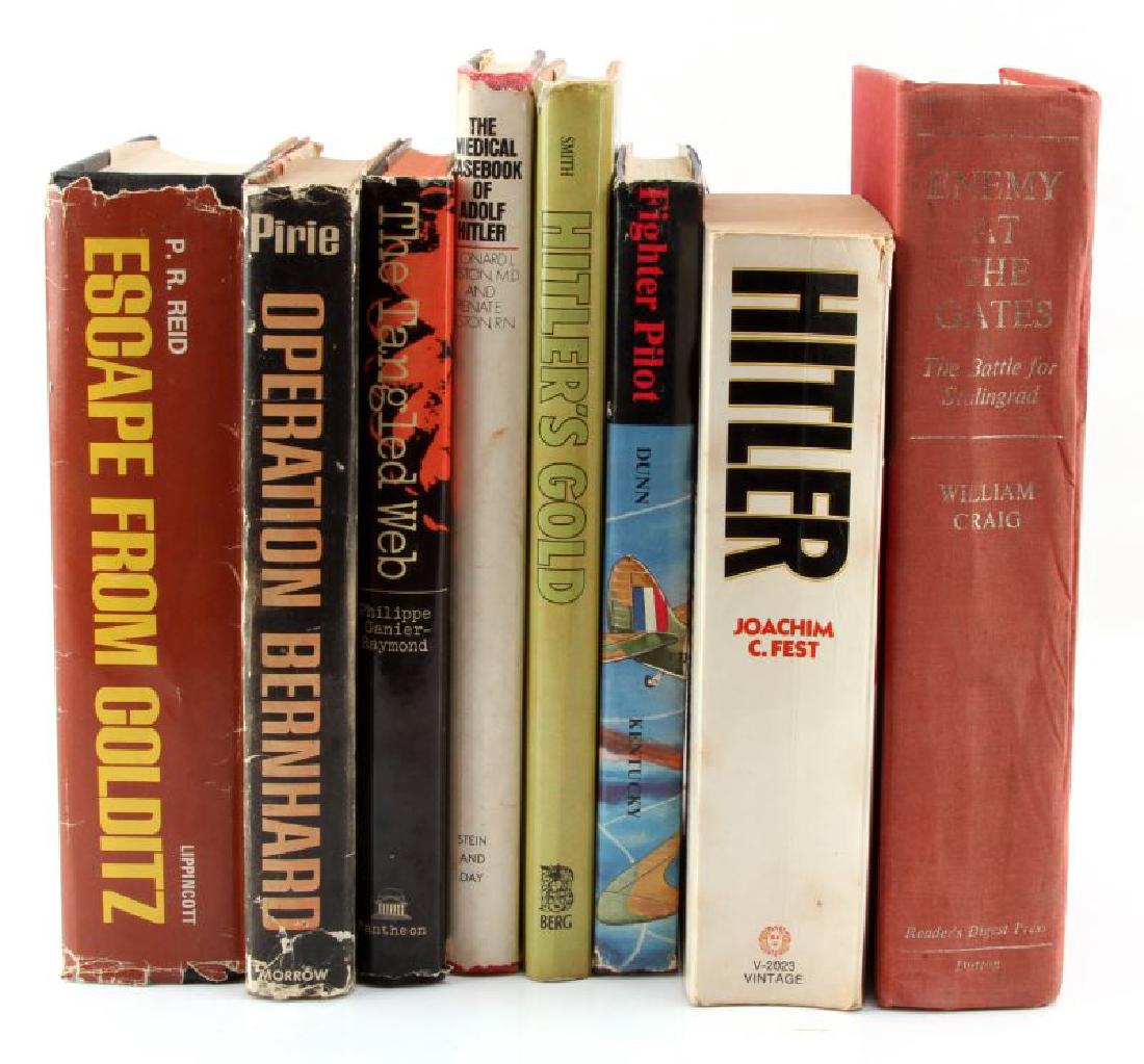 LOT OF 8 HISTORICAL MILITARIA WWII-ERA BOOKS: Lot of 8 vintage historical military WWII-era war-time books titles include;The Medical Casebook of Adolf Hitler by Leonard Heston & Renate Heston, Hitler's Gold by Arthur Smith, Enemy at the Gates by